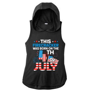 This Firecracker Born On 4th Of July Patriotic Birthday Ladies PosiCharge Tri-Blend Wicking Draft Hoodie Tank