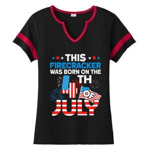 This Firecracker Born On 4th Of July Patriotic Birthday Ladies Halftime Notch Neck Tee