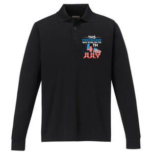 This Firecracker Born On 4th Of July Patriotic Birthday Performance Long Sleeve Polo