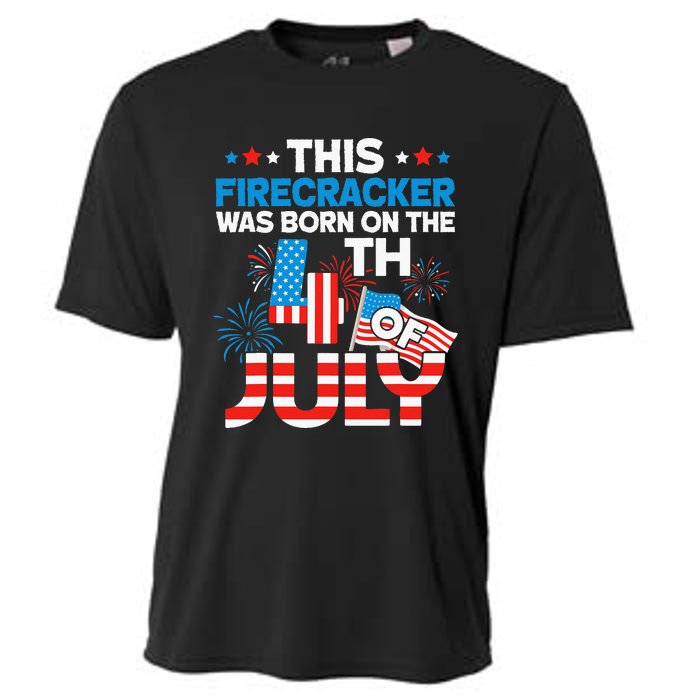 This Firecracker Born On 4th Of July Patriotic Birthday Cooling Performance Crew T-Shirt