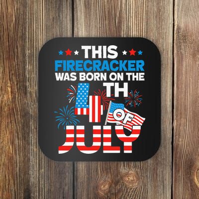 This Firecracker Born On 4th Of July Patriotic Birthday Coaster
