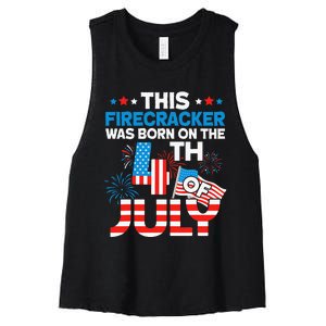 This Firecracker Born On 4th Of July Patriotic Birthday Women's Racerback Cropped Tank