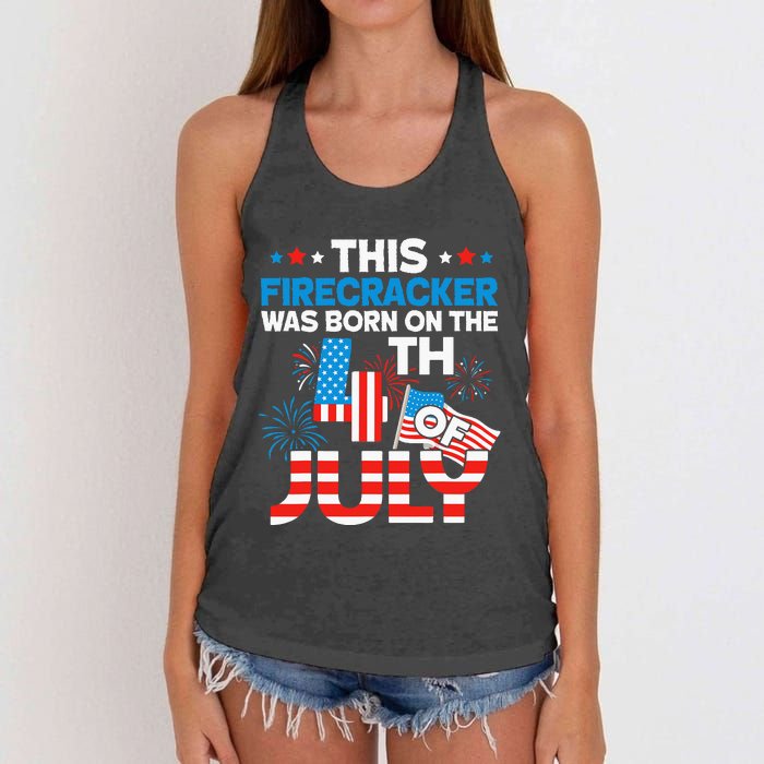 This Firecracker Born On 4th Of July Patriotic Birthday Women's Knotted Racerback Tank