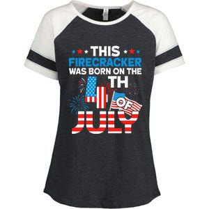 This Firecracker Born On 4th Of July Patriotic Birthday Enza Ladies Jersey Colorblock Tee