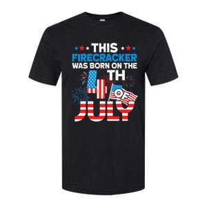 This Firecracker Born On 4th Of July Patriotic Birthday Softstyle CVC T-Shirt