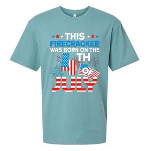 This Firecracker Born On 4th Of July Patriotic Birthday Sueded Cloud Jersey T-Shirt