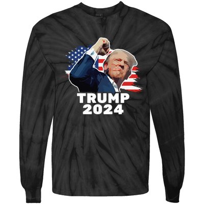 Trump Fist Bump 2024 President Red Tie-Dye Long Sleeve Shirt