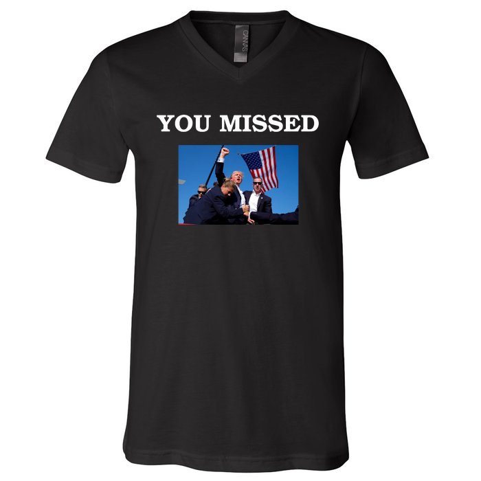 Trump Fist Bump You Missed 2024 V-Neck T-Shirt