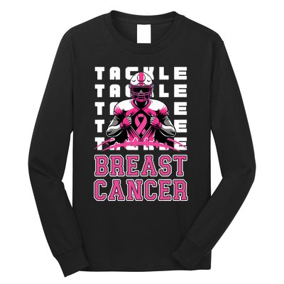 Tackle Football Breast Cancer Awareness Ribbon Long Sleeve Shirt