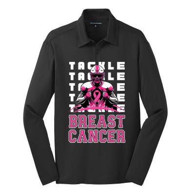 Tackle Football Breast Cancer Awareness Ribbon Silk Touch Performance Long Sleeve Polo