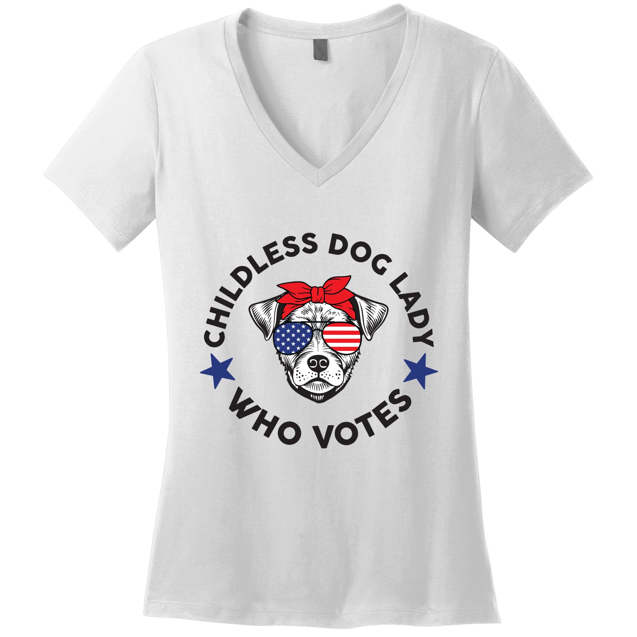 Thefishandbone Fish & Bone Childless Dog Lady Who Votes Women's V-Neck T-Shirt