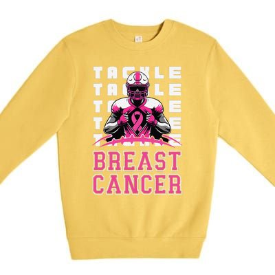 Tackle Football Breast Cancer Awareness Pin.K Ribbon Premium Crewneck Sweatshirt