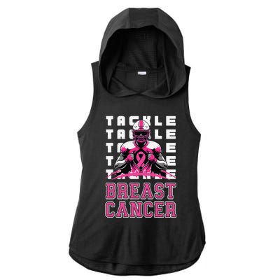 Tackle Football Breast Cancer Awareness Pin.K Ribbon Ladies PosiCharge Tri-Blend Wicking Draft Hoodie Tank