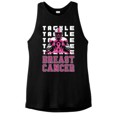 Tackle Football Breast Cancer Awareness Pin.K Ribbon Ladies PosiCharge Tri-Blend Wicking Tank