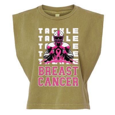 Tackle Football Breast Cancer Awareness Pin.K Ribbon Garment-Dyed Women's Muscle Tee