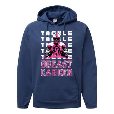 Tackle Football Breast Cancer Awareness Pin.K Ribbon Performance Fleece Hoodie