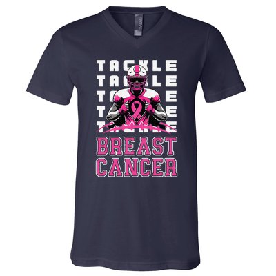 Tackle Football Breast Cancer Awareness Pin.K Ribbon V-Neck T-Shirt