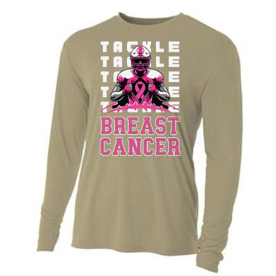 Tackle Football Breast Cancer Awareness Pin.K Ribbon Cooling Performance Long Sleeve Crew