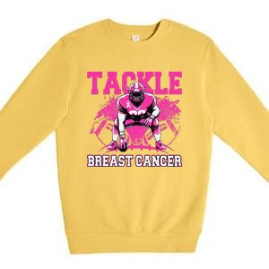 Tackle Football Breast Cancer Awareness Pin.K Ribbon Women Premium Crewneck Sweatshirt