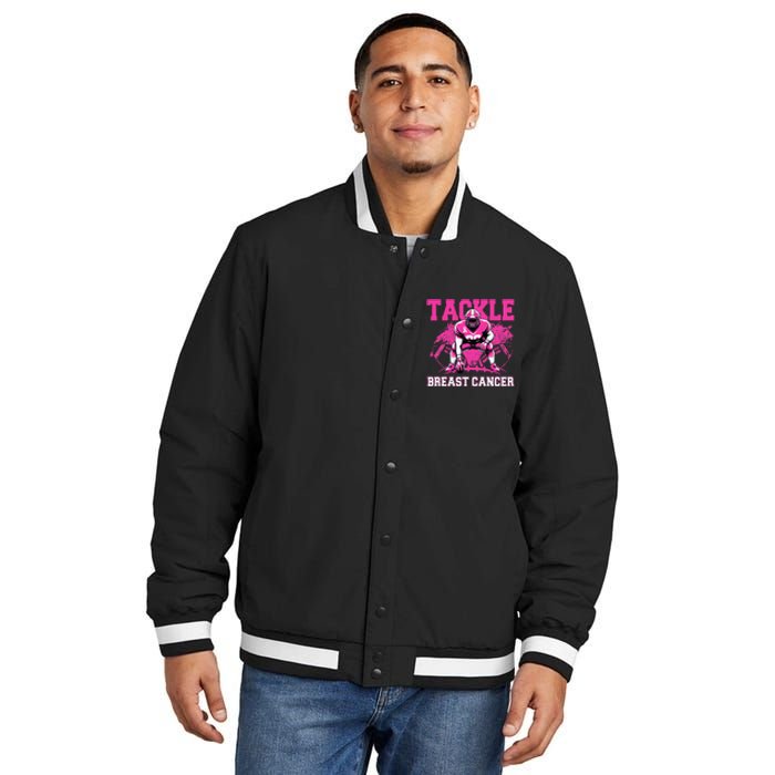 Tackle Football Breast Cancer Awareness Pin.K Ribbon Women Insulated Varsity Jacket