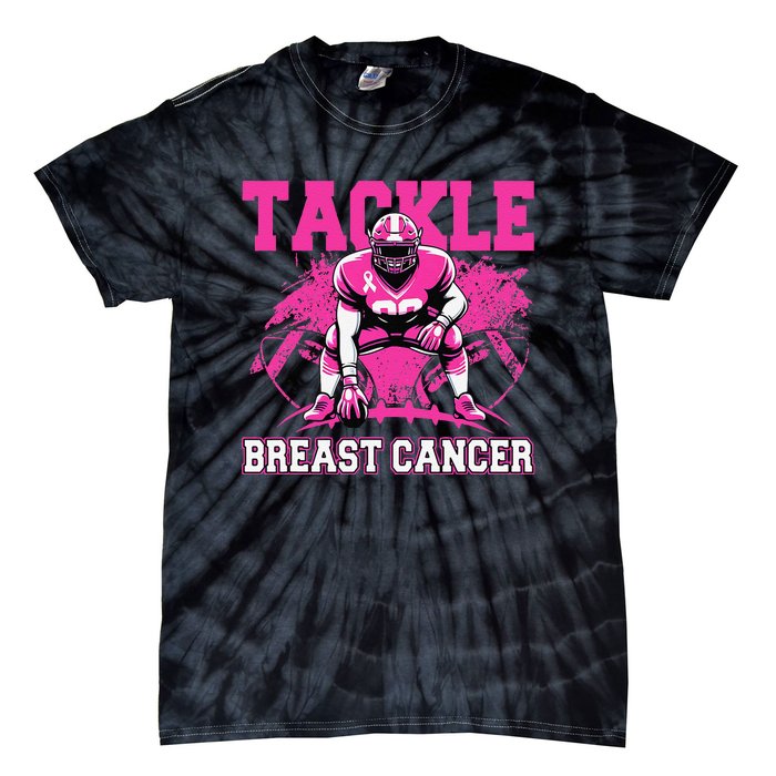 Tackle Football Breast Cancer Awareness Pin.K Ribbon Women Tie-Dye T-Shirt