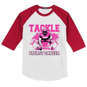 Tackle Football Breast Cancer Awareness Pin.K Ribbon Women Kids Colorblock Raglan Jersey