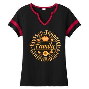 Thanksgiving Family Blessed Thankful Grateful Happy Emblem Ladies Halftime Notch Neck Tee