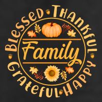 Thanksgiving Family Blessed Thankful Grateful Happy Emblem 7 Panel Mesh Trucker Snapback Hat