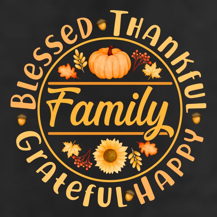 Thanksgiving Family Blessed Thankful Grateful Happy Emblem 7 Panel Mesh Trucker Snapback Hat
