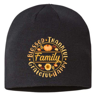 Thanksgiving Family Blessed Thankful Grateful Happy Emblem Sustainable Beanie