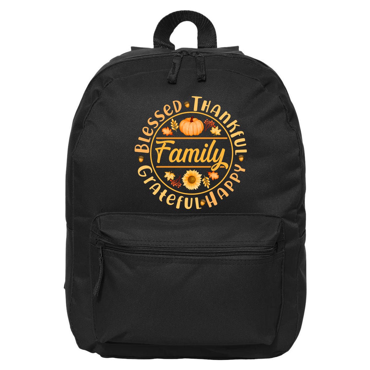 Thanksgiving Family Blessed Thankful Grateful Happy Emblem 16 in Basic Backpack