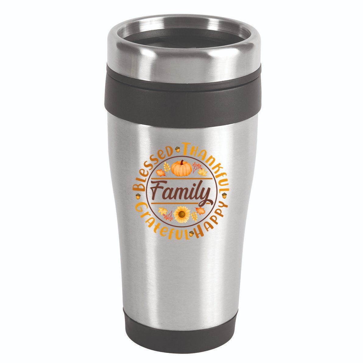 Thanksgiving Family Blessed Thankful Grateful Happy Emblem 16oz Travel Tumbler