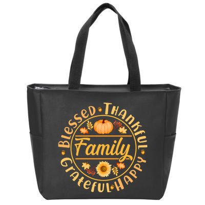 Thanksgiving Family Blessed Thankful Grateful Happy Emblem Zip Tote Bag
