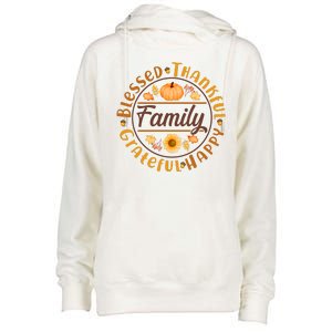 Thanksgiving Family Blessed Thankful Grateful Happy Emblem Womens Funnel Neck Pullover Hood