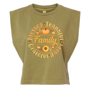 Thanksgiving Family Blessed Thankful Grateful Happy Emblem Garment-Dyed Women's Muscle Tee