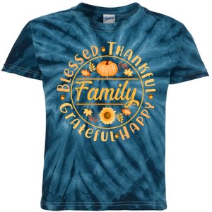 Thanksgiving Family Blessed Thankful Grateful Happy Emblem Kids Tie-Dye T-Shirt