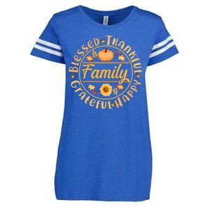 Thanksgiving Family Blessed Thankful Grateful Happy Emblem Enza Ladies Jersey Football T-Shirt