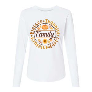 Thanksgiving Family Blessed Thankful Grateful Happy Emblem Womens Cotton Relaxed Long Sleeve T-Shirt