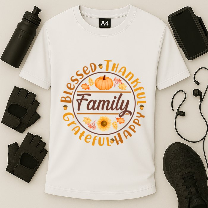 Thanksgiving Family Blessed Thankful Grateful Happy Emblem Performance Shirt