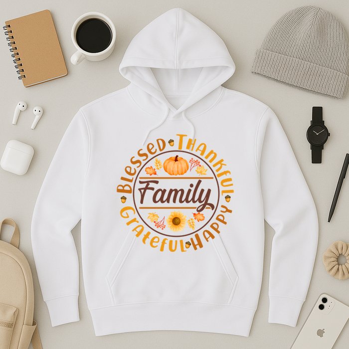 Thanksgiving Family Blessed Thankful Grateful Happy Emblem Hoodie