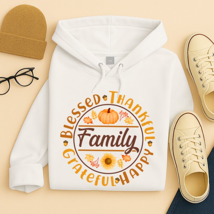 Thanksgiving Family Blessed Thankful Grateful Happy Emblem Hoodie