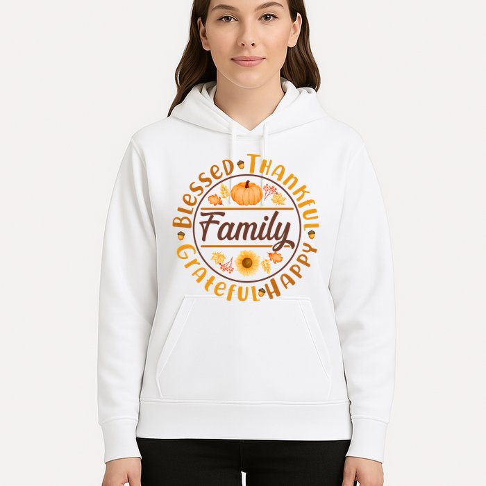 Thanksgiving Family Blessed Thankful Grateful Happy Emblem Hoodie