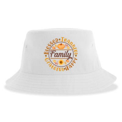 Thanksgiving Family Blessed Thankful Grateful Happy Emblem Sustainable Bucket Hat