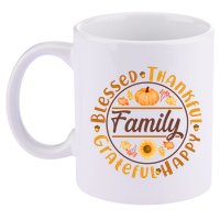 Thanksgiving Family Blessed Thankful Grateful Happy Emblem 11oz C Handle Ceramic Mug