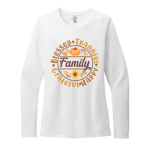 Thanksgiving Family Blessed Thankful Grateful Happy Emblem Womens CVC Long Sleeve Shirt