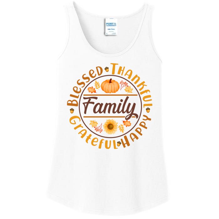 Thanksgiving Family Blessed Thankful Grateful Happy Emblem Ladies Essential Tank