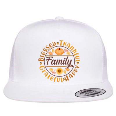 Thanksgiving Family Blessed Thankful Grateful Happy Emblem Flat Bill Trucker Hat