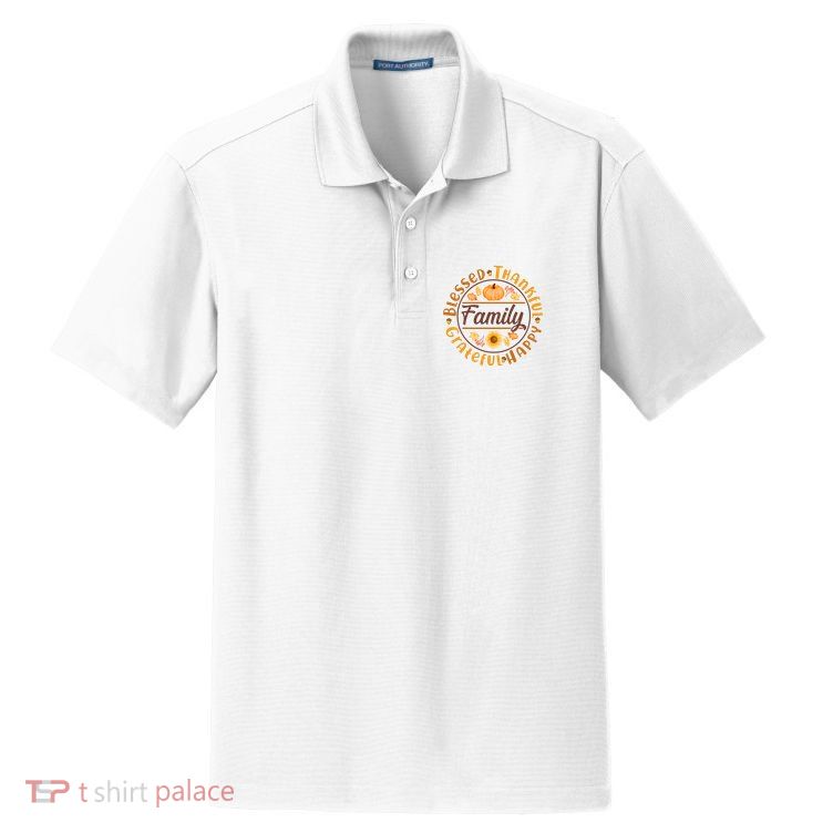 Thanksgiving Family Blessed Thankful Grateful Happy Emblem Dry Zone Grid Polo