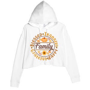 Thanksgiving Family Blessed Thankful Grateful Happy Emblem Crop Fleece Hoodie