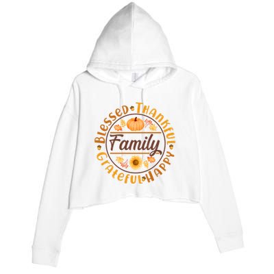 Thanksgiving Family Blessed Thankful Grateful Happy Emblem Crop Fleece Hoodie